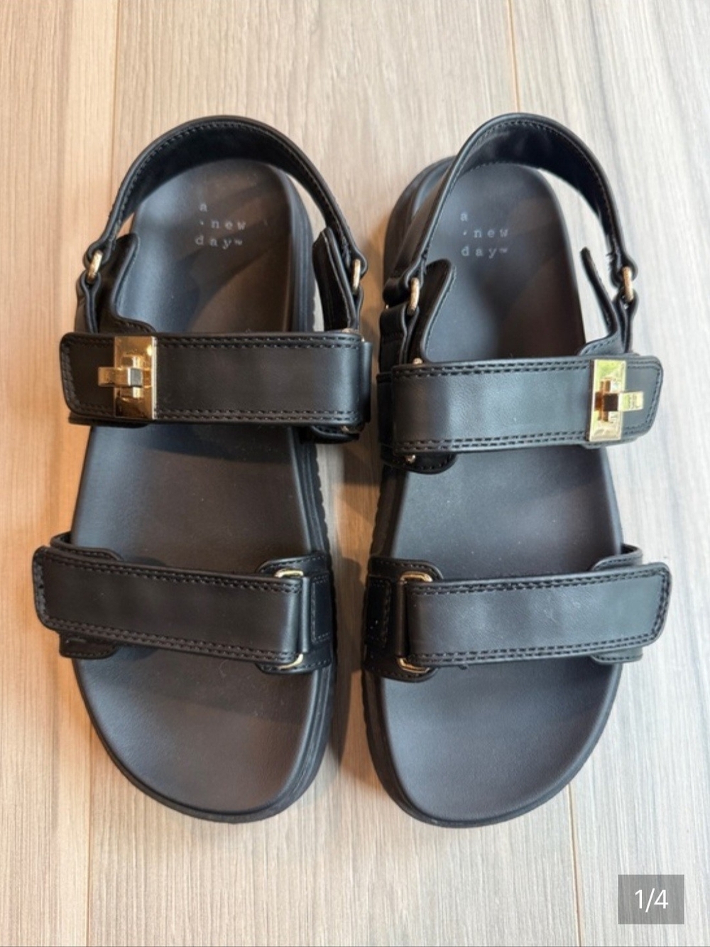 a new day Black Womens Sport Sandals with Gold Buckle Detail